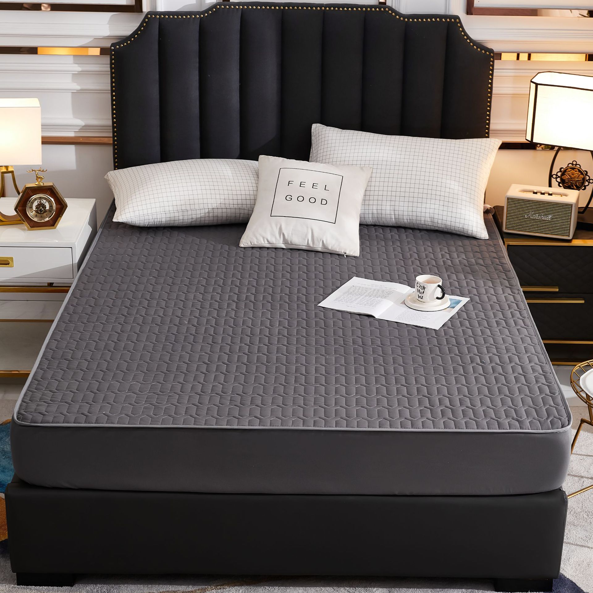 Washed Brushed Quilted Waterproof Fitted Sheet with Bamboo Ribbed Design – Soft, Breathable & 360° Mattress Protection