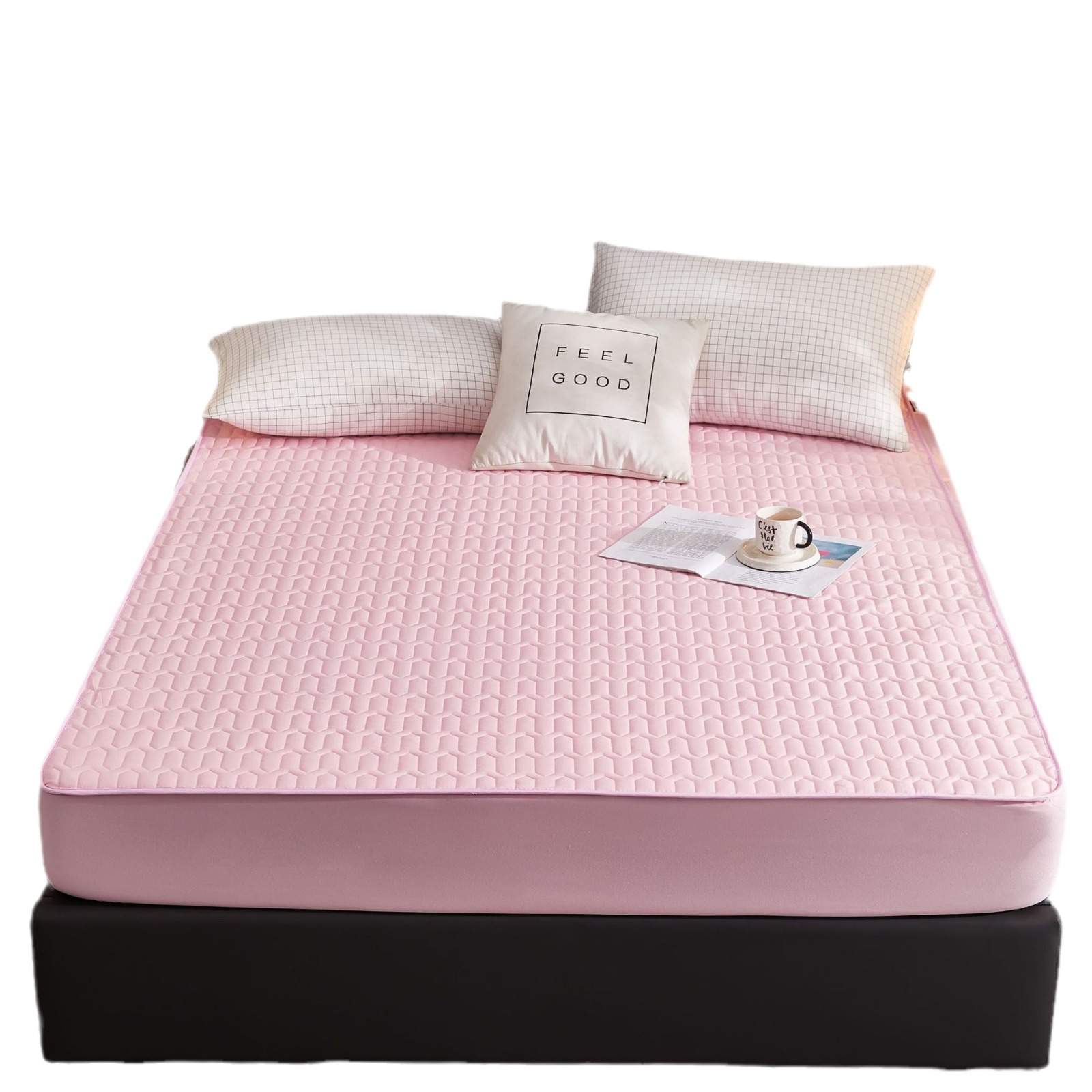 Washed Brushed Quilted Waterproof Fitted Sheet with Bamboo Ribbed Design – Soft, Breathable & 360° Mattress Protection