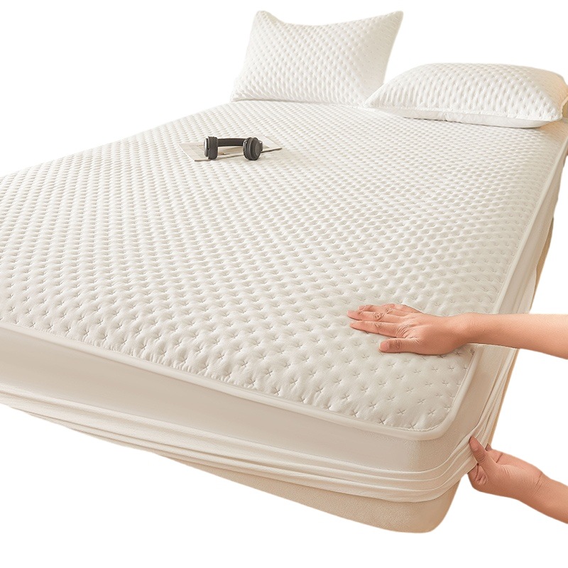 Washed Brushed Quilted Waterproof Fitted Sheet with Cross-Star Design – Soft, Breathable & 360° Mattress Protection