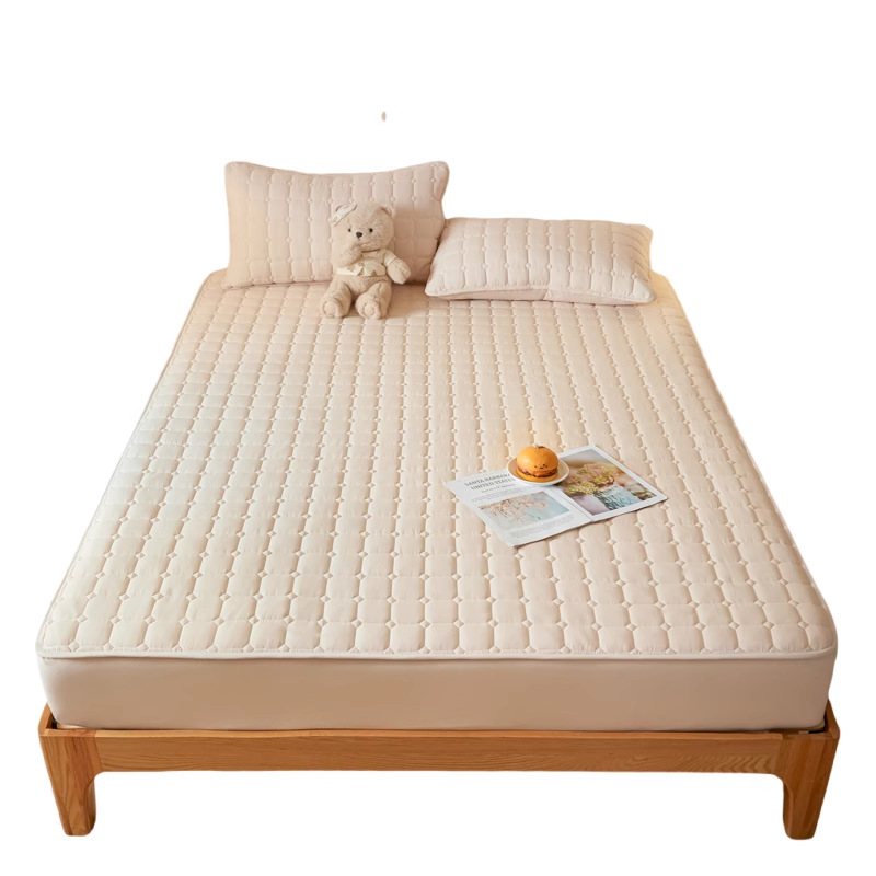 Washed Brushed Quilted Waterproof Fitted Sheet – Soft, Breathable & 360° Mattress Protection with Square Stitch Design