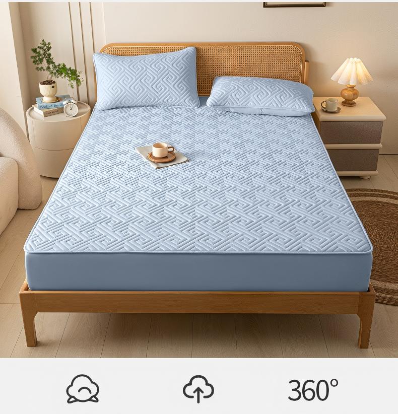 Washed Brushed Quilted Waterproof Fitted Sheet – Soft, Breathable & 360° Mattress Protection with Geometric Maze Quilted Design