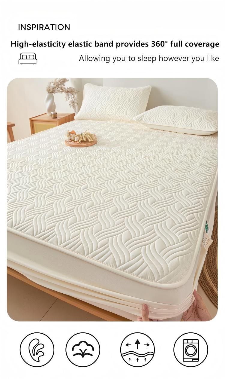 Washed Brushed Quilted Anti-Slip Waterproof Fitted Sheet with Rippled Design – Soft, Breathable & 360° Mattress Protection