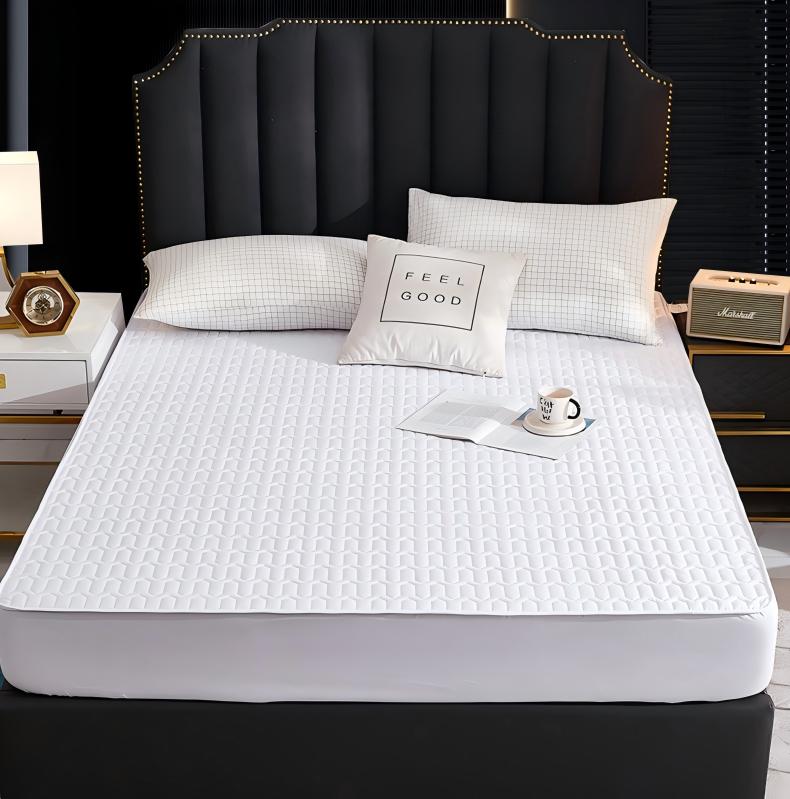 Washed Brushed Quilted Waterproof Fitted Sheet with Bamboo Ribbed Design – Soft, Breathable & 360° Mattress Protection