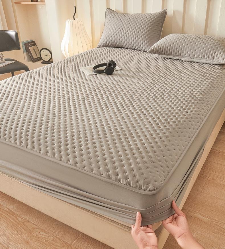 Washed Brushed Quilted Waterproof Fitted Sheet with Cross-Star Design – Soft, Breathable & 360° Mattress Protection