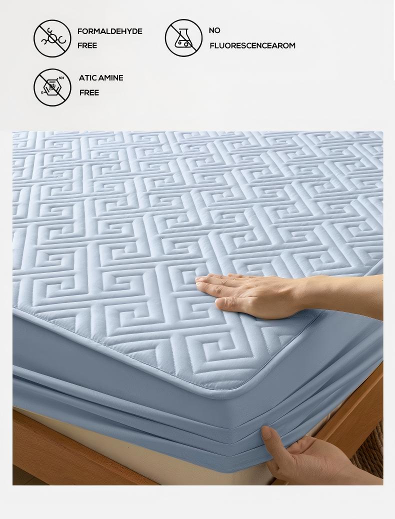 Washed Brushed Quilted Waterproof Fitted Sheet – Soft, Breathable & 360° Mattress Protection with Geometric Maze Quilted Design