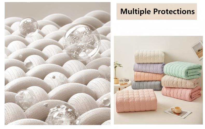 Washed Brushed Quilted Waterproof Fitted Sheet with Heart Checkered Design – Soft, Breathable & 360° Mattress Protection