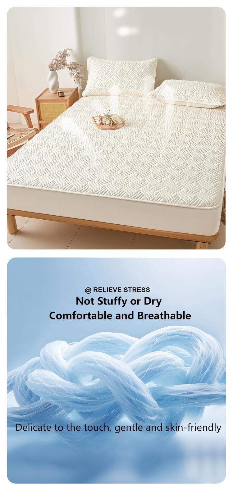 Washed Brushed Quilted Anti-Slip Waterproof Fitted Sheet with Rippled Design – Soft, Breathable & 360° Mattress Protection
