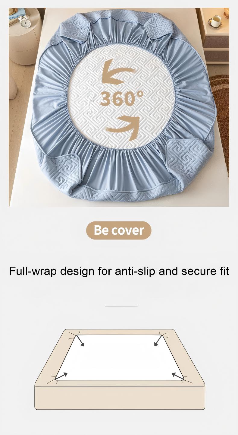 Washed Brushed Quilted Waterproof Fitted Sheet – Soft, Breathable & 360° Mattress Protection with Geometric Maze Quilted Design