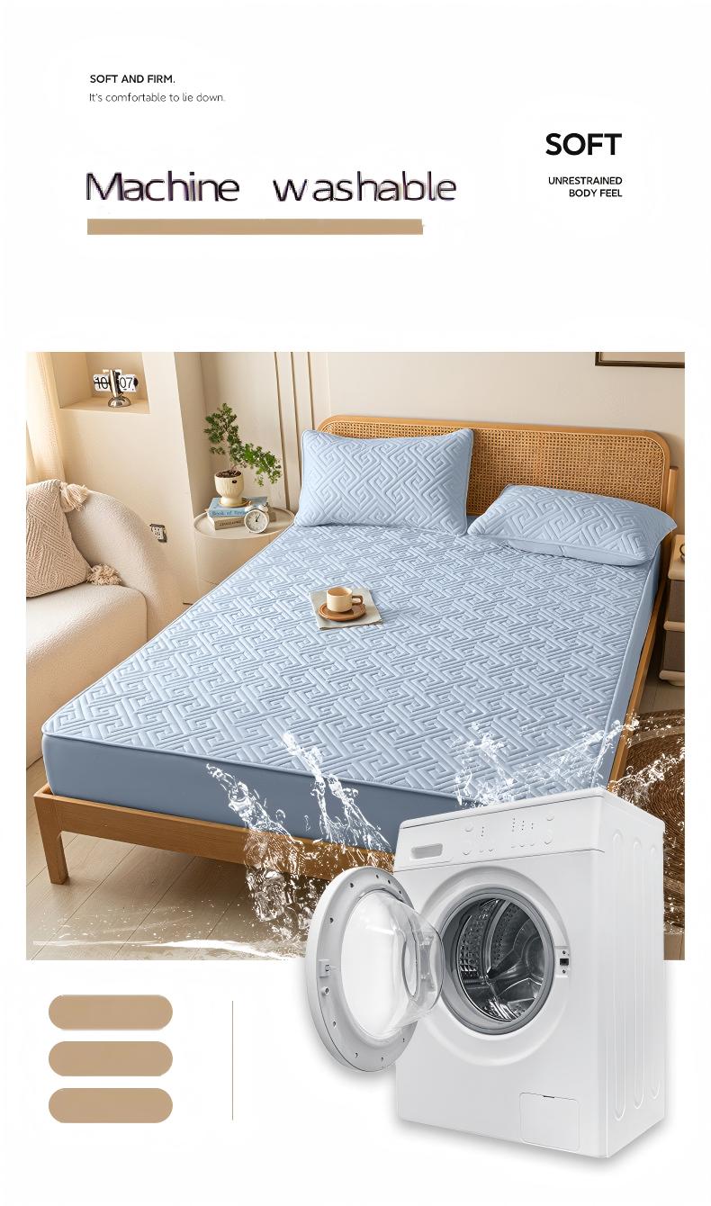 Washed Brushed Quilted Waterproof Fitted Sheet – Soft, Breathable & 360° Mattress Protection with Geometric Maze Quilted Design