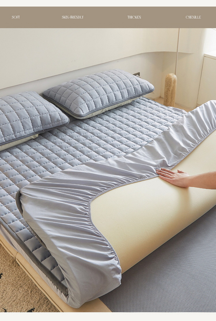 Washed Brushed Quilted Waterproof Fitted Sheet – Soft, Breathable & 360° Mattress Protection with Square Wave Stitch Design