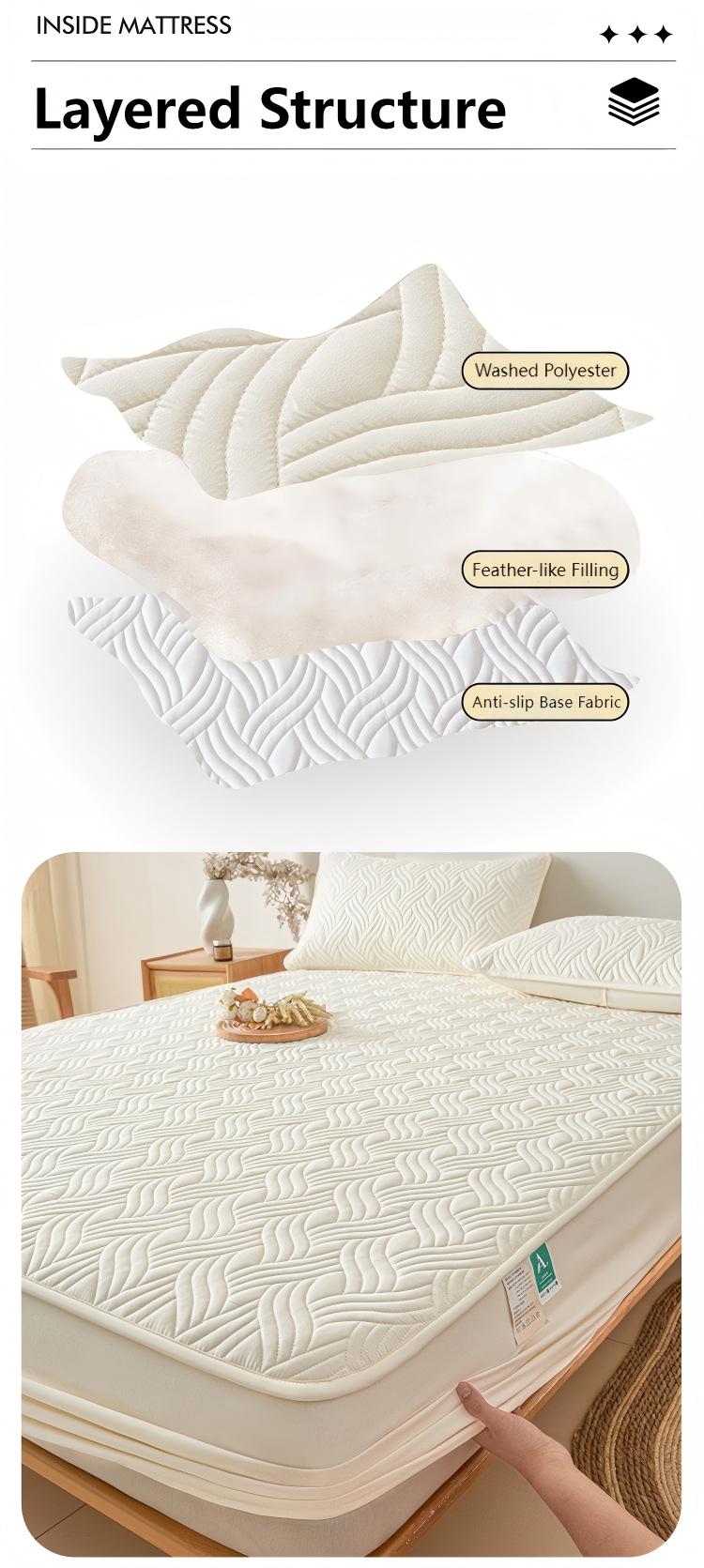 Washed Brushed Quilted Anti-Slip Waterproof Fitted Sheet with Rippled Design – Soft, Breathable & 360° Mattress Protection