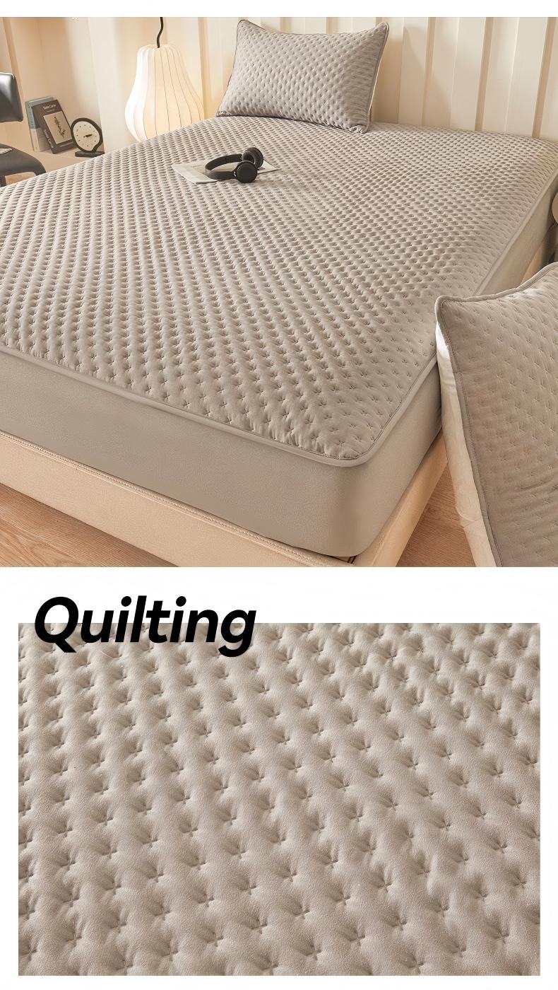 Washed Brushed Quilted Waterproof Fitted Sheet with Cross-Star Design – Soft, Breathable & 360° Mattress Protection
