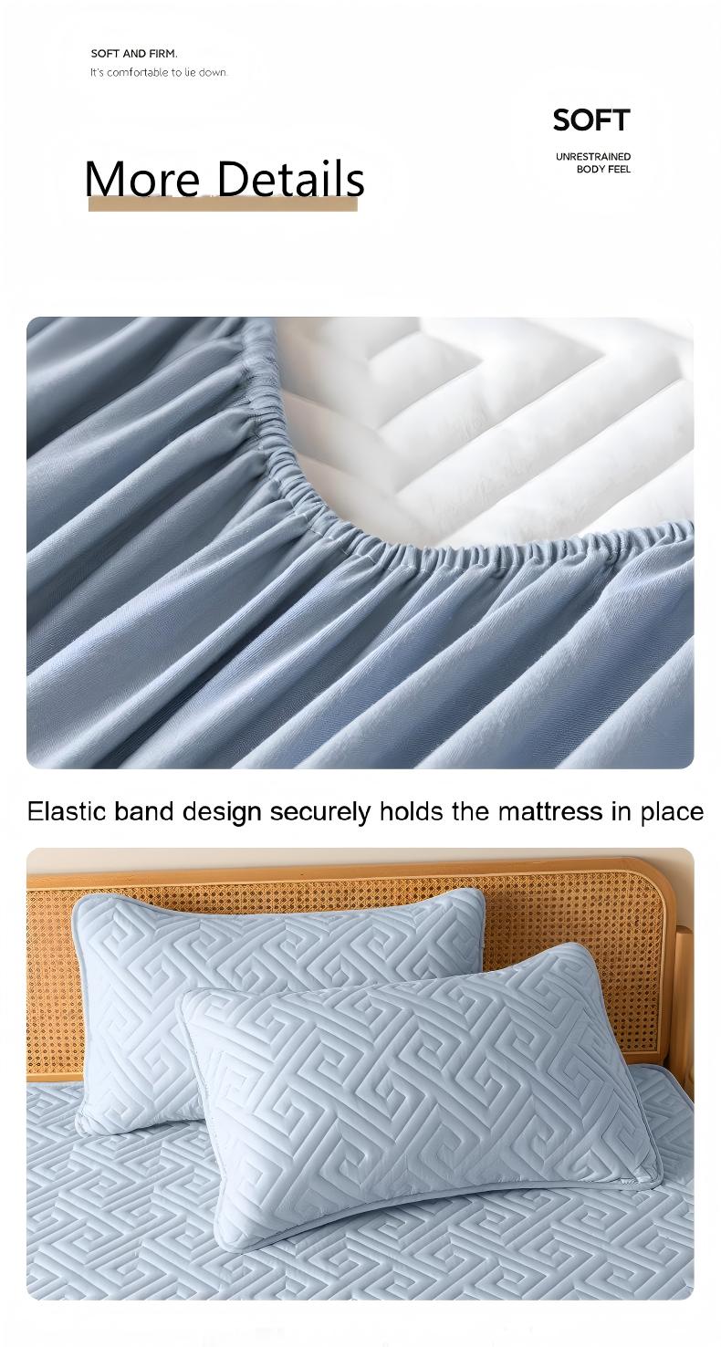 Washed Brushed Quilted Waterproof Fitted Sheet – Soft, Breathable & 360° Mattress Protection with Geometric Maze Quilted Design