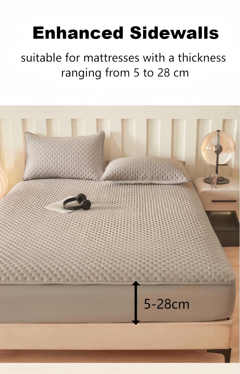 Washed Brushed Quilted Waterproof Fitted Sheet with Cross-Star Design – Soft, Breathable & 360° Mattress Protection