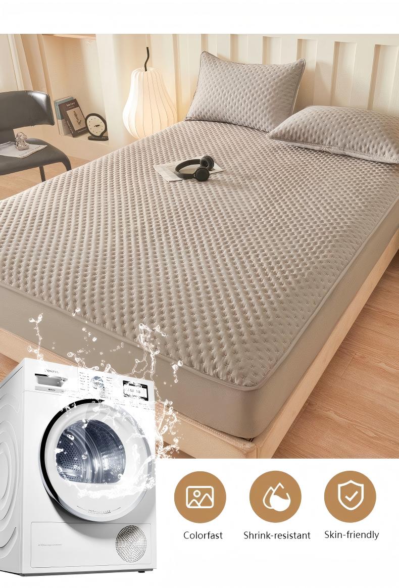 Washed Brushed Quilted Waterproof Fitted Sheet with Cross-Star Design – Soft, Breathable & 360° Mattress Protection
