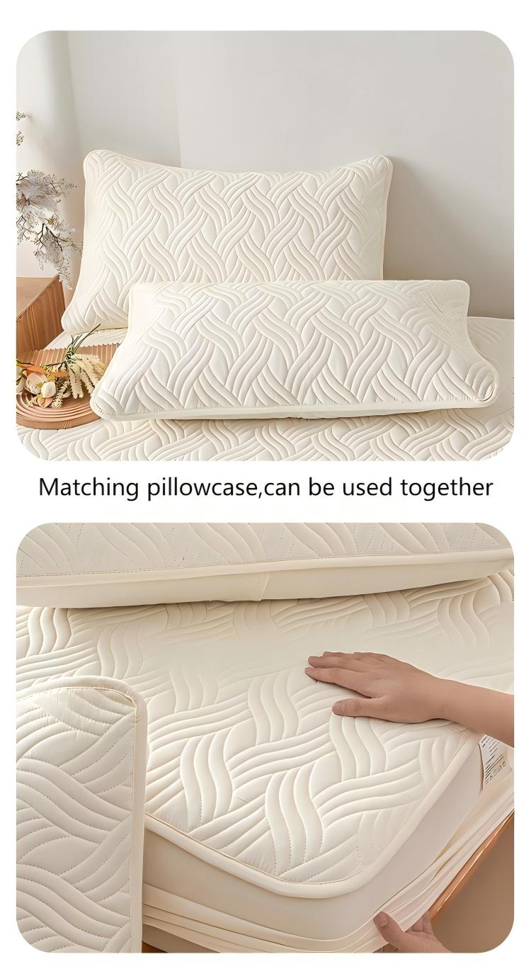 Washed Brushed Quilted Anti-Slip Waterproof Fitted Sheet with Rippled Design – Soft, Breathable & 360° Mattress Protection