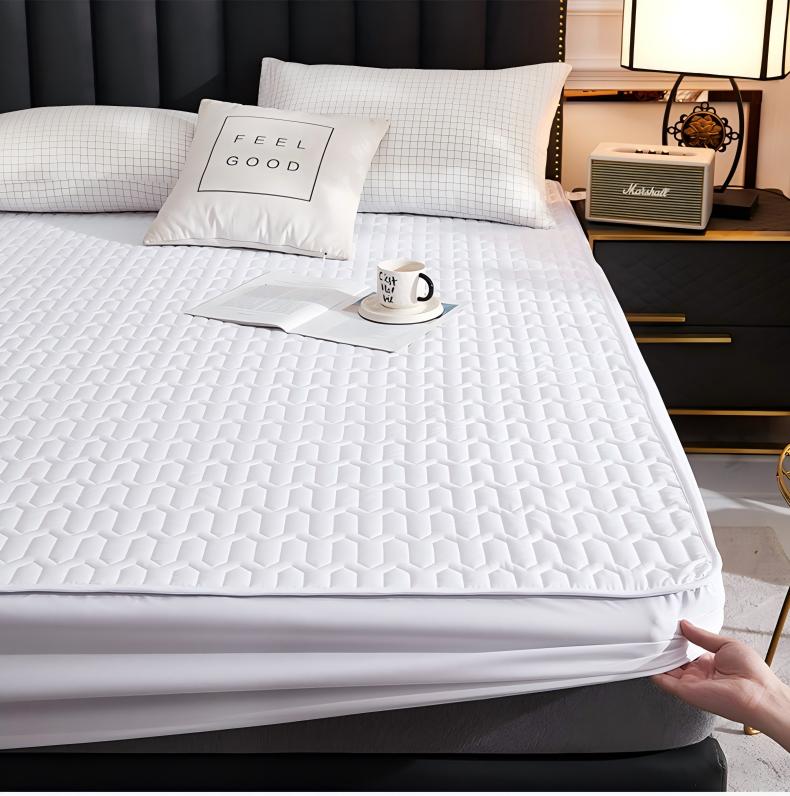 Washed Brushed Quilted Waterproof Fitted Sheet with Bamboo Ribbed Design – Soft, Breathable & 360° Mattress Protection