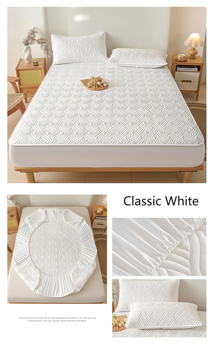 Washed Brushed Quilted Anti-Slip Waterproof Fitted Sheet with Rippled Design – Soft, Breathable & 360° Mattress Protection