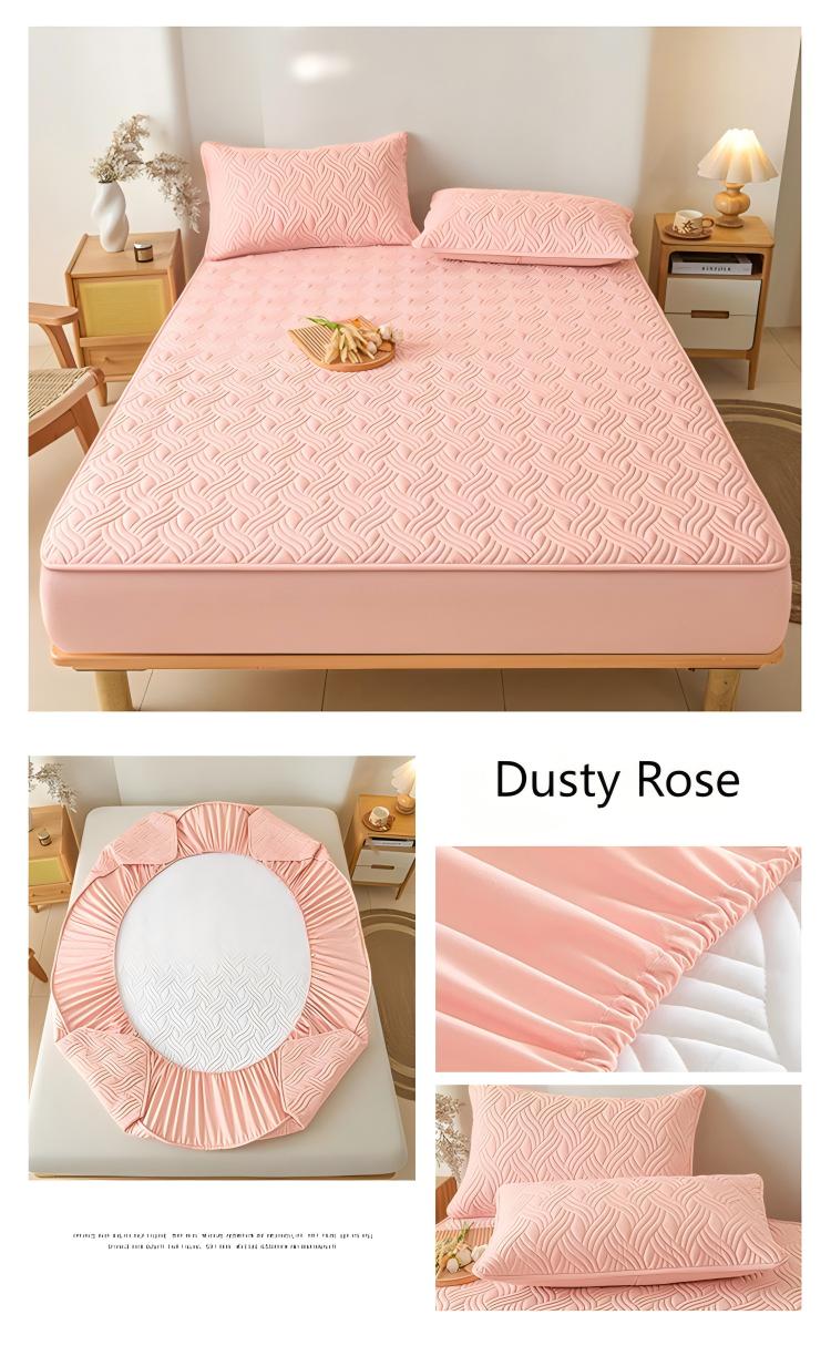 Washed Brushed Quilted Anti-Slip Waterproof Fitted Sheet with Rippled Design – Soft, Breathable & 360° Mattress Protection