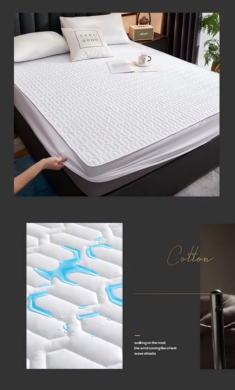 Washed Brushed Quilted Waterproof Fitted Sheet with Bamboo Ribbed Design – Soft, Breathable & 360° Mattress Protection