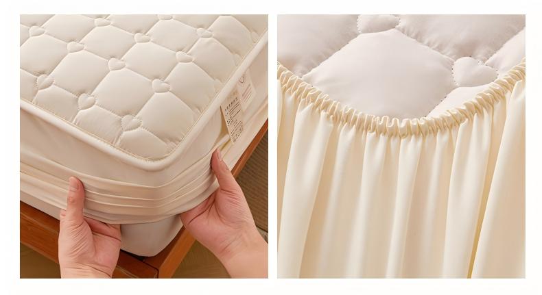 Washed Brushed Quilted Waterproof Fitted Sheet with Heart Checkered Design – Soft, Breathable & 360° Mattress Protection