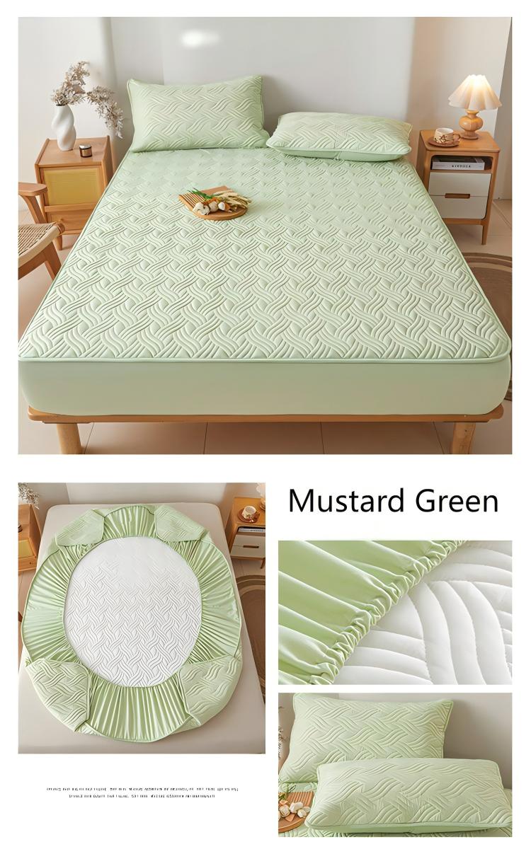 Washed Brushed Quilted Anti-Slip Waterproof Fitted Sheet with Rippled Design – Soft, Breathable & 360° Mattress Protection