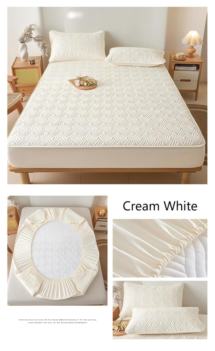 Washed Brushed Quilted Anti-Slip Waterproof Fitted Sheet with Rippled Design – Soft, Breathable & 360° Mattress Protection