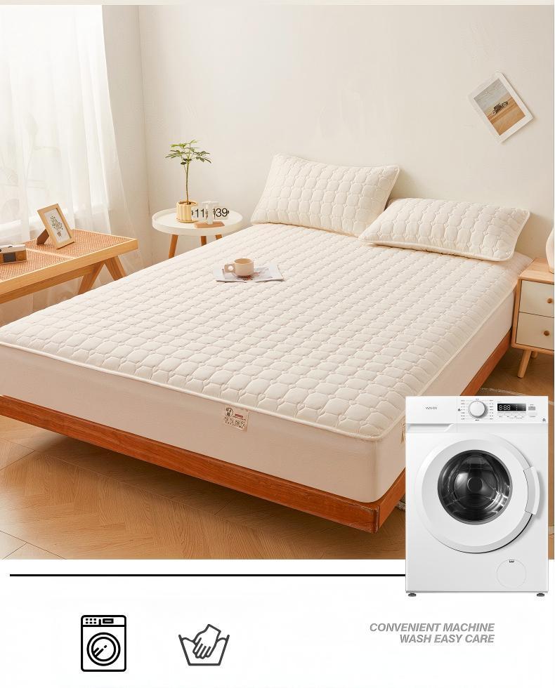 Washed Brushed Quilted Waterproof Fitted Sheet with Heart Checkered Design – Soft, Breathable & 360° Mattress Protection