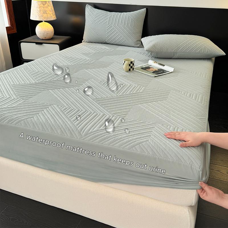 Washed Brushed Quilted Waterproof Fitted Sheet with Star Pattern – Soft, Breathable & 360° Mattress Protection