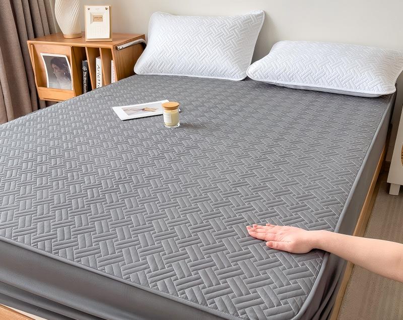 Washed Brushed Quilted Waterproof Fitted Sheet with Crosshatch Design – Soft, Breathable & 360° Mattress Protection