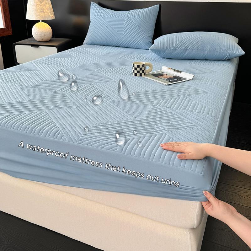 Washed Brushed Quilted Waterproof Fitted Sheet with Star Pattern – Soft, Breathable & 360° Mattress Protection