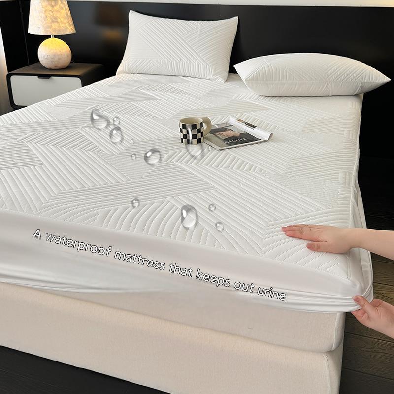 Washed Brushed Quilted Waterproof Fitted Sheet with Star Pattern – Soft, Breathable & 360° Mattress Protection