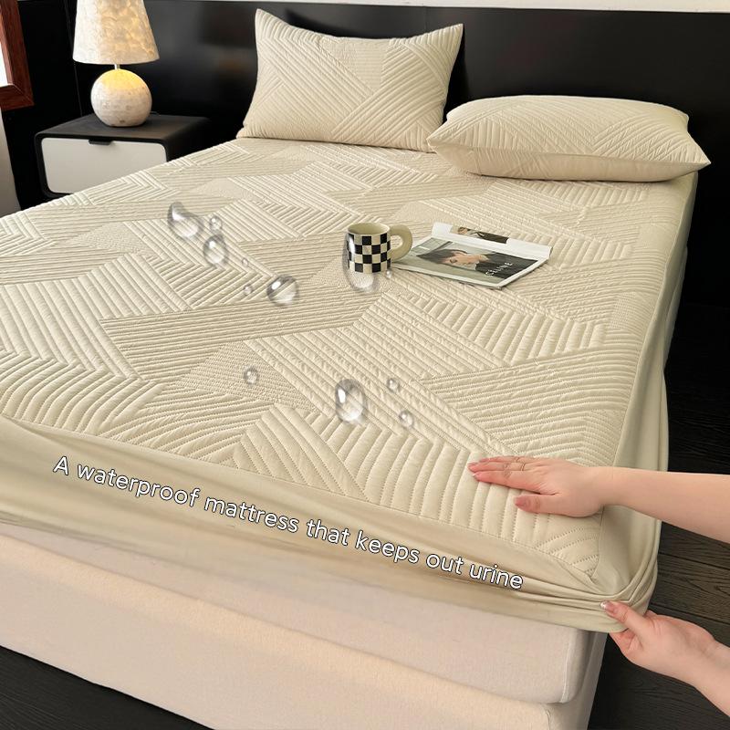 Washed Brushed Quilted Waterproof Fitted Sheet with Star Pattern – Soft, Breathable & 360° Mattress Protection