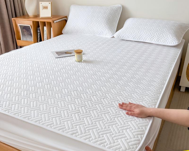 Washed Brushed Quilted Waterproof Fitted Sheet with Crosshatch Design – Soft, Breathable & 360° Mattress Protection