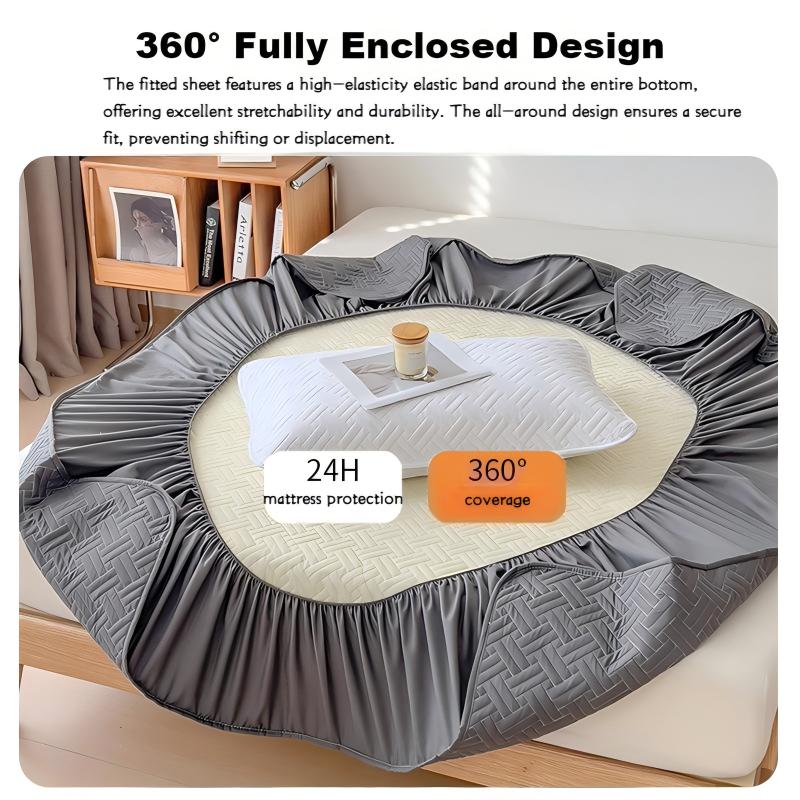 Washed Brushed Quilted Waterproof Fitted Sheet with Crosshatch Design – Soft, Breathable & 360° Mattress Protection