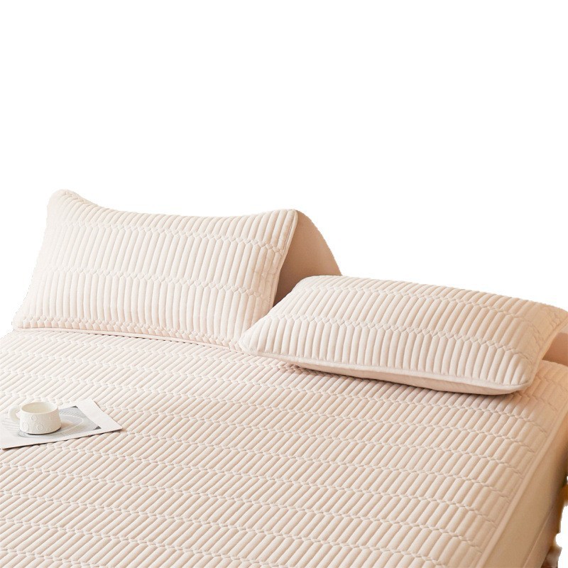 Washed Brushed Quilted Waterproof Fitted Sheet with Parallel Stripe Design – Soft, Breathable, Anti-Slip & 360° Mattress Protection