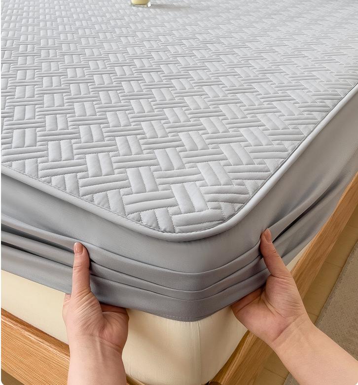 Washed Brushed Quilted Waterproof Fitted Sheet with Crosshatch Design – Soft, Breathable & 360° Mattress Protection