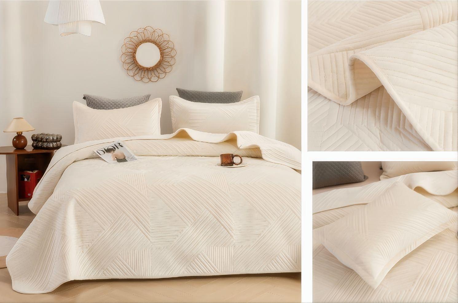 Crystal Velvet Quilted Bedspread Set with Interwoven Diamond Ultrasonic Design – Soft, Breathable & Easy-Care 3-Piece Bedding Set