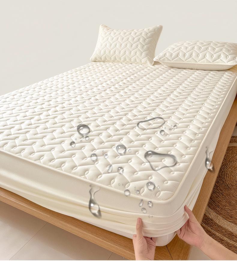 Washed Brushed Quilted Waterproof Fitted Sheet with Rippled Design – Soft, Breathable & 360° Mattress Protection