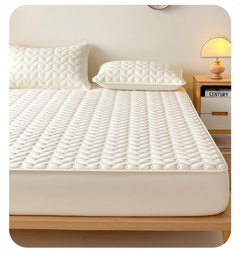Washed Brushed Quilted Waterproof Fitted Sheet with Rippled Design – Soft, Breathable & 360° Mattress Protection