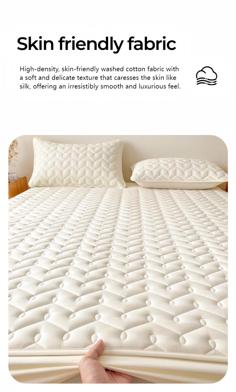 Washed Brushed Quilted Waterproof Fitted Sheet with Rippled Design – Soft, Breathable & 360° Mattress Protection