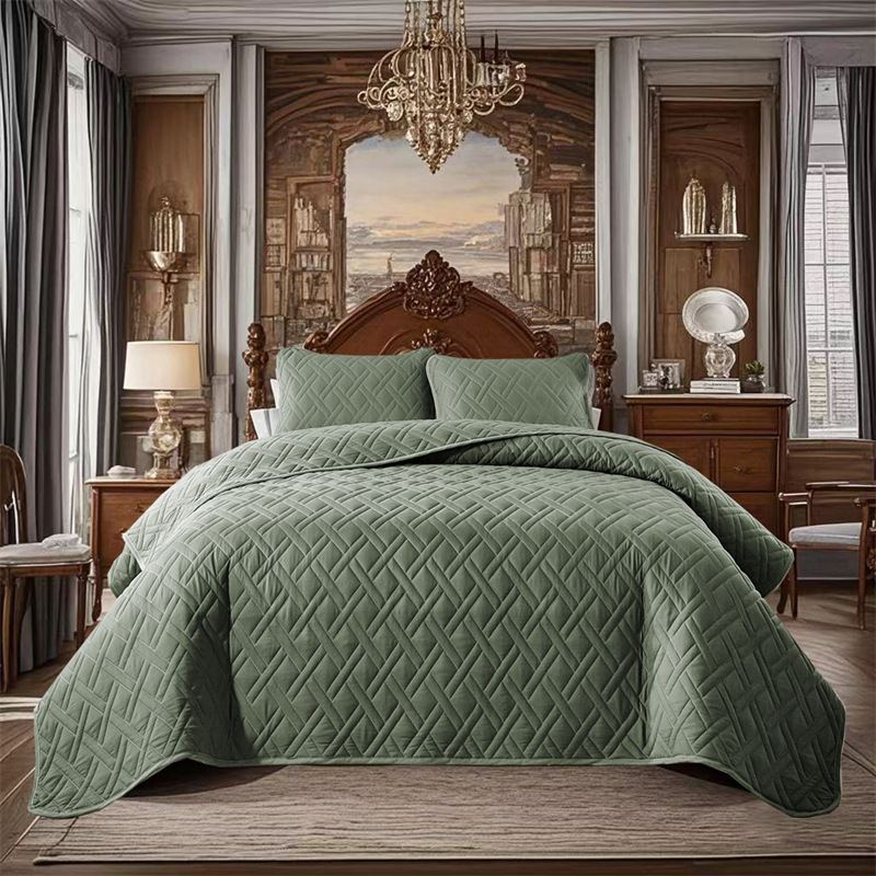 Microfiber Quilted Bedspread Set with Diagonal Grid Stitch – Soft, Breathable & Easy-Care 3-Piece Bedding Set