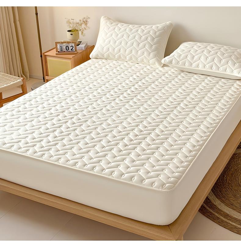 Washed Brushed Quilted Waterproof Fitted Sheet with Rippled Design – Soft, Breathable & 360° Mattress Protection