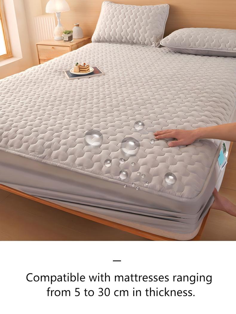 Washed Brushed Quilted Waterproof Fitted Sheet with Triangular Diamond Design – Soft, Breathable & 360° Mattress Protection