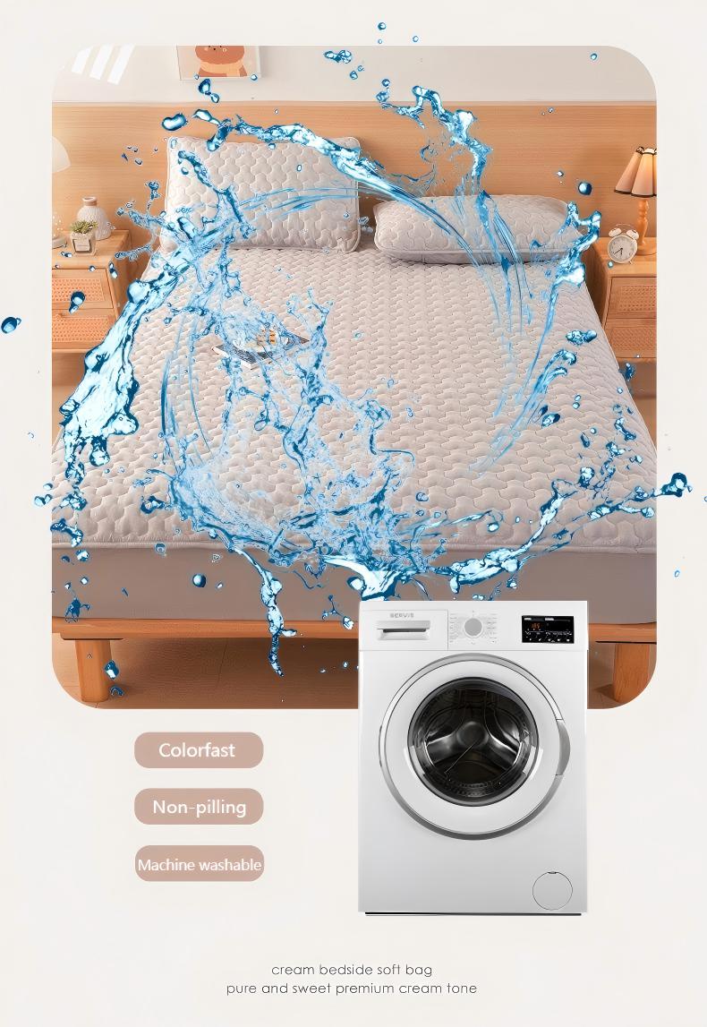 Washed Brushed Quilted Waterproof Fitted Sheet with Triangular Diamond Design – Soft, Breathable & 360° Mattress Protection