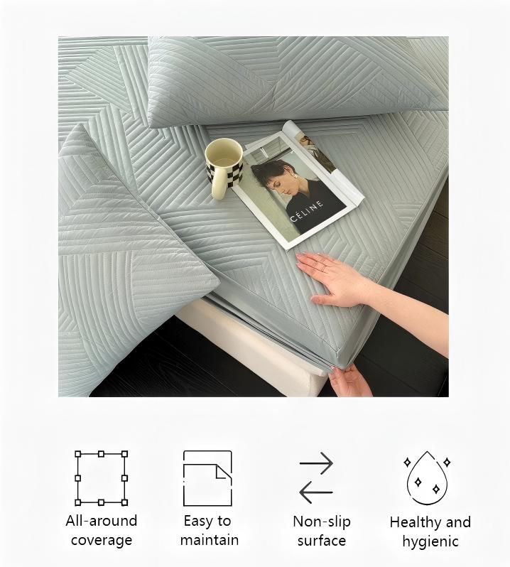 Washed Brushed Quilted Waterproof Fitted Sheet with Star Pattern – Soft, Breathable & 360° Mattress Protection