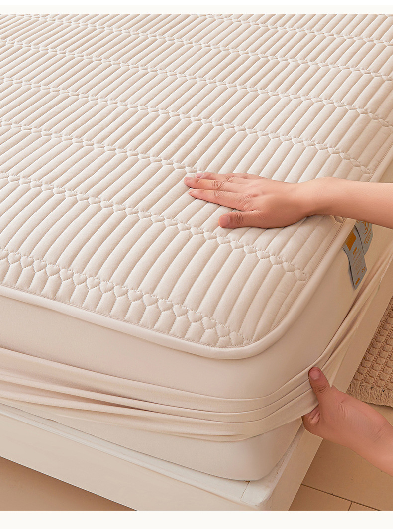 Washed Brushed Quilted Waterproof Fitted Sheet with Parallel Stripe Design – Soft, Breathable, Anti-Slip & 360° Mattress Protection