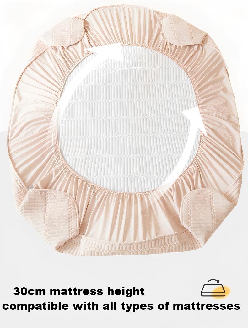 Washed Brushed Quilted Waterproof Fitted Sheet with Parallel Stripe Design – Soft, Breathable, Anti-Slip & 360° Mattress Protection