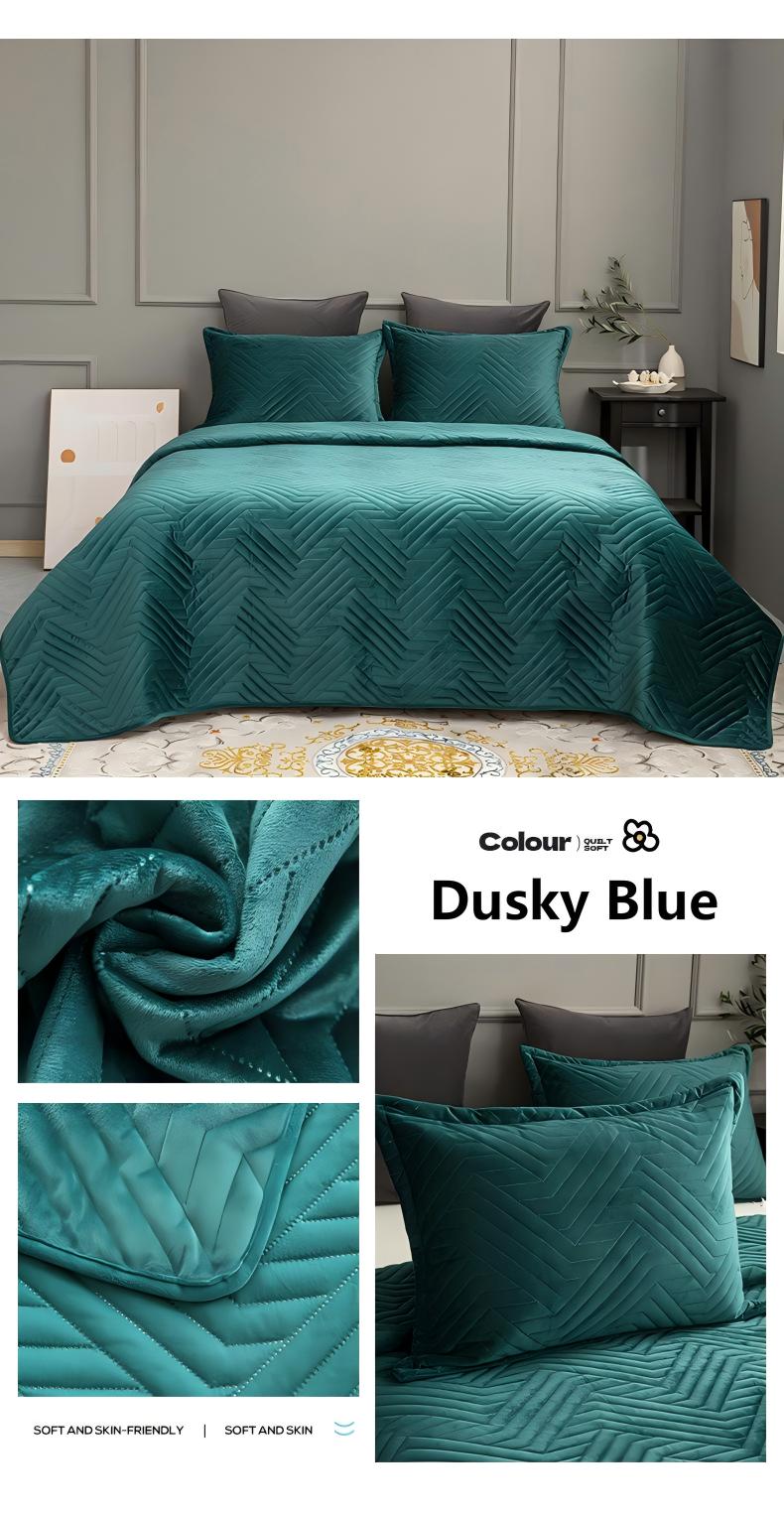 Crystal Velvet Quilted Bedspread Set with Geometric Wave Ultrasonic Design – Soft, Breathable & Easy-Care 3-Piece Bedding Set