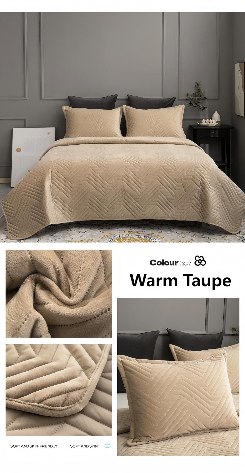 Crystal Velvet Quilted Bedspread Set with Geometric Wave Ultrasonic Design – Soft, Breathable & Easy-Care 3-Piece Bedding Set